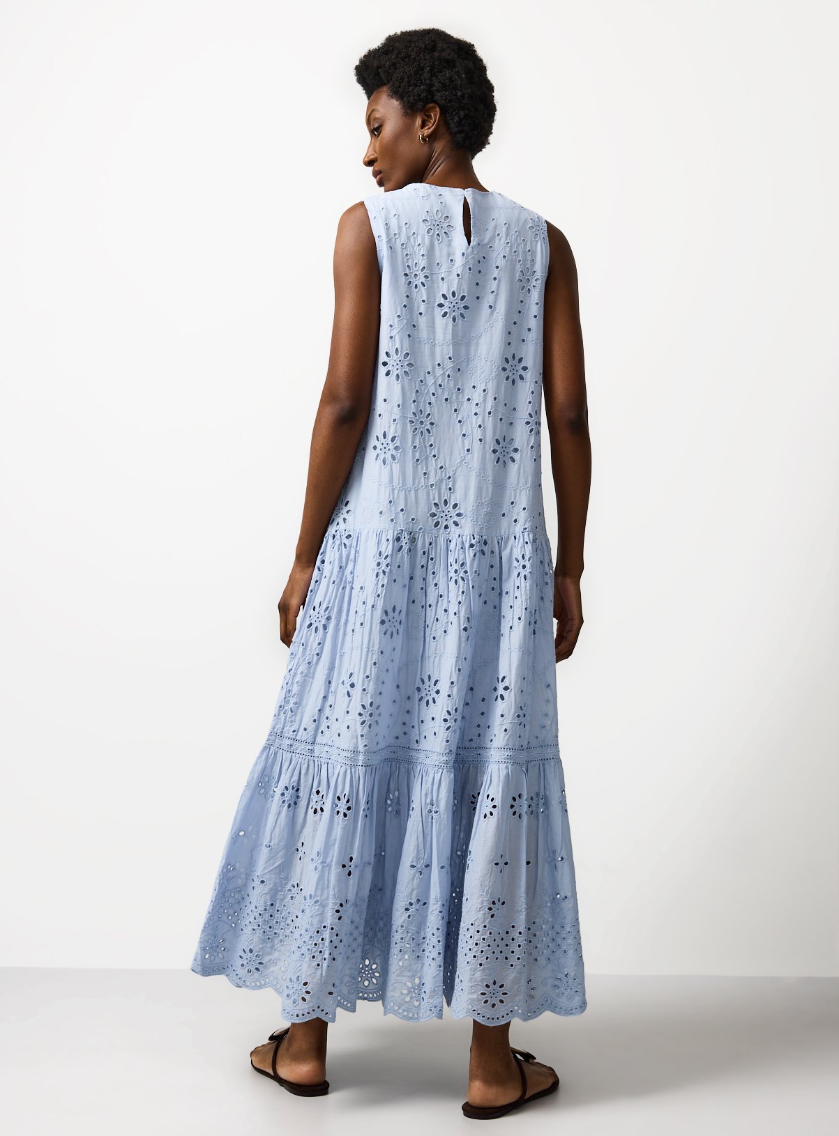 Light Blue Broderie Detail Sleeveless Smock Dress 14 - Image 4 thumbnail
